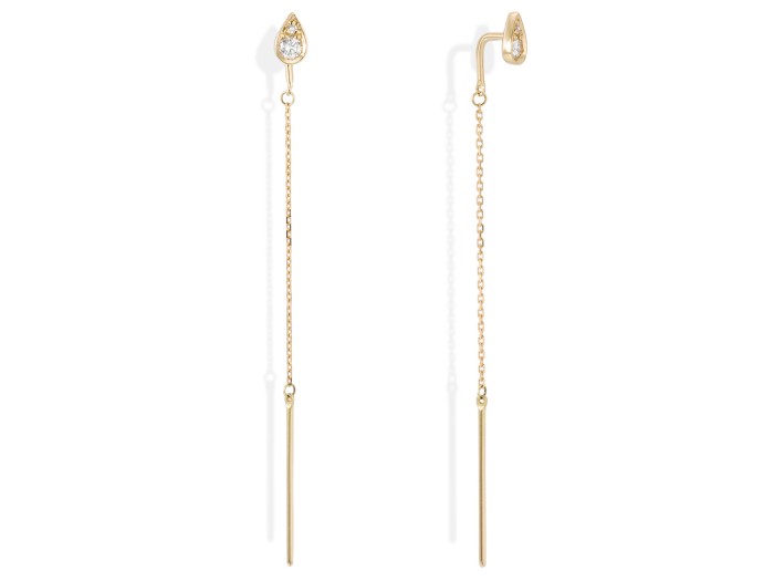 Pendientes largos con cadena de Oro 18Kt y diamantes