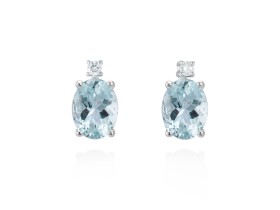 Pendientes aguamarina oval de Oro 18Kt y diamantes