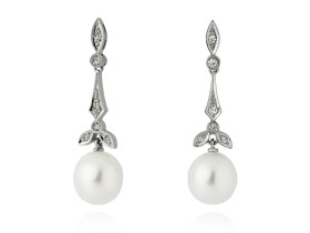Pendientes vintage perla de Oro 18Kt y diamantes