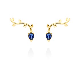 Pendientes trepador con gema de color natural y Oro 18Kt