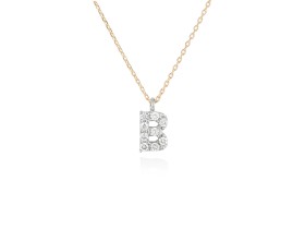 Colgante letra  B de diamantes en oro amarillo y blanco 18kt