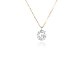 Colgante letra  G de diamantes en oro amarillo y blanco 18kt