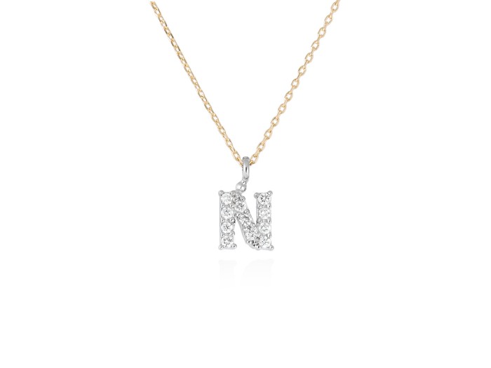 Colgante letra  N de diamantes en oro amarillo y blanco 18kt