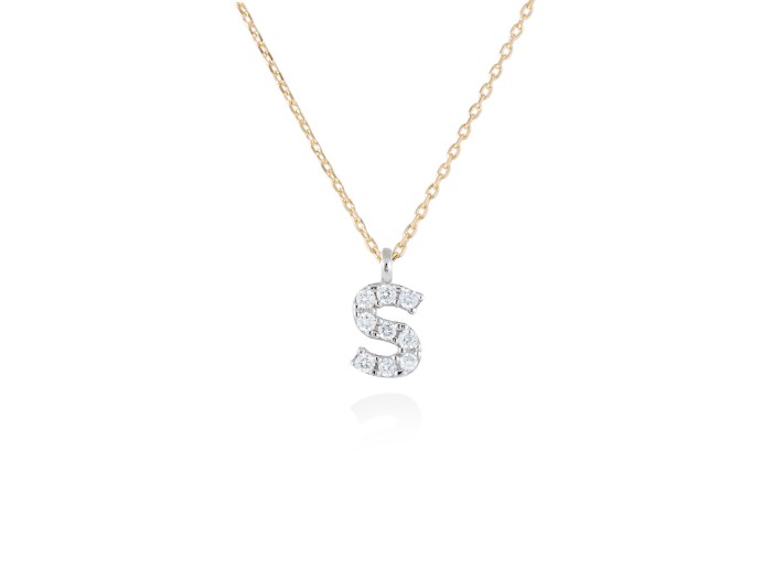 Colgante letra  S de diamantes en oro amarillo y blanco 18kt