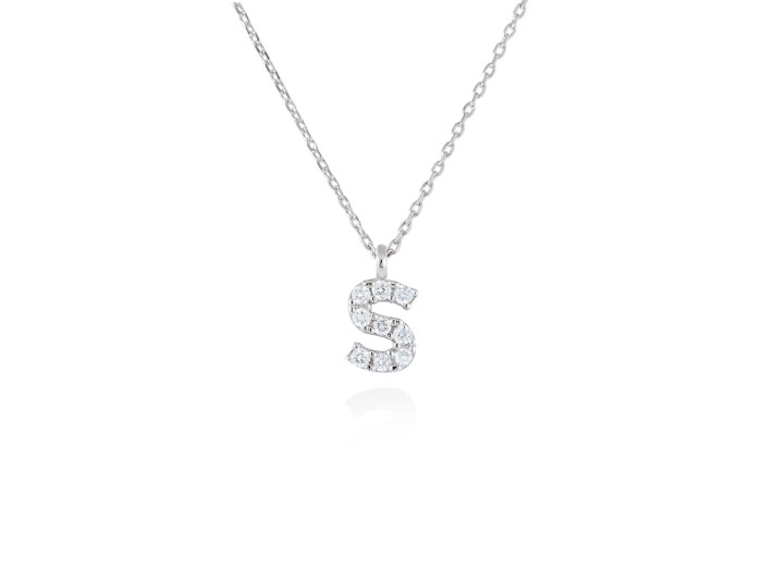 Colgante letra  S de diamantes en oro amarillo y blanco 18kt