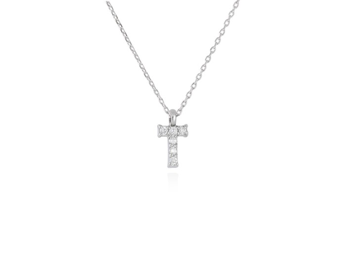 Colgante letra  T de diamantes en oro amarillo y blanco 18kt