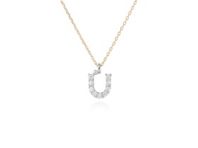 Colgante letra  U de diamantes en oro amarillo y blanco 18kt