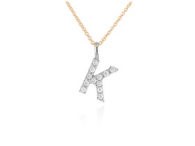 Gargantilla inicial K de diamantes en oro amarillo y blanco 18kt