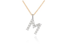 Gargantilla inicial M de diamantes en oro amarillo y blanco 18kt