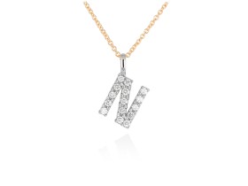 Gargantilla inicial N de diamantes en oro amarillo y blanco 18kt