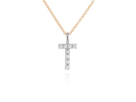 Gargantilla inicial T de diamantes en oro amarillo y blanco 18kt
