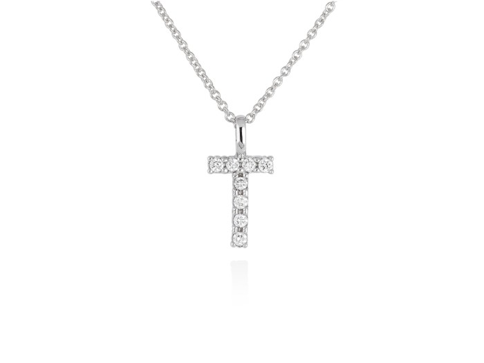 Gargantilla inicial T de diamantes en oro amarillo y blanco 18kt