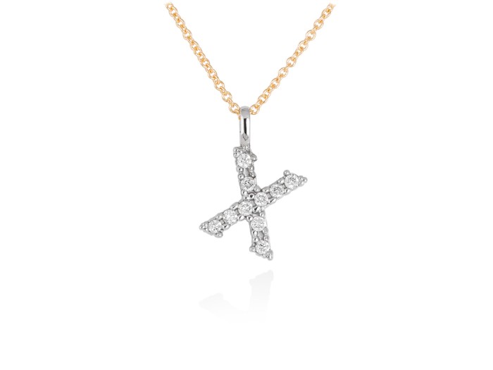 Gargantilla inicial X de diamantes en oro amarillo y blanco 18kt