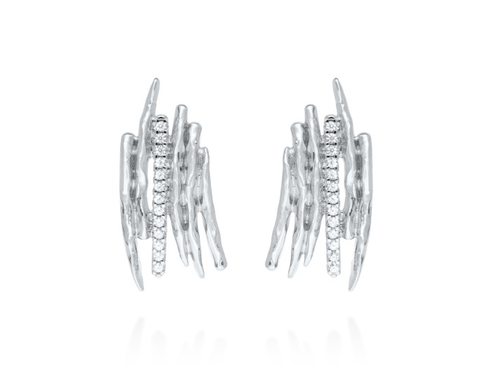 Pendientes de plata multihilos y circonita blanca