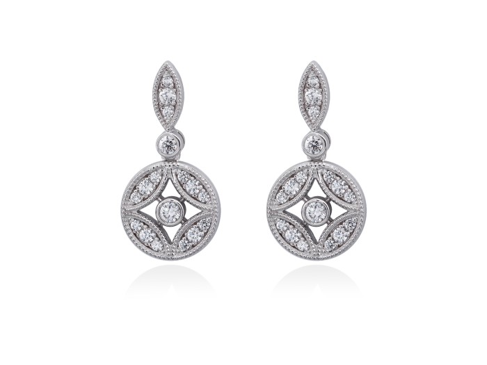 Pendientes de plata vintage art decó orla redonda