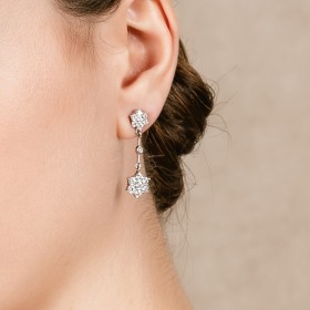 Pendientes de plata largo con doble roseta