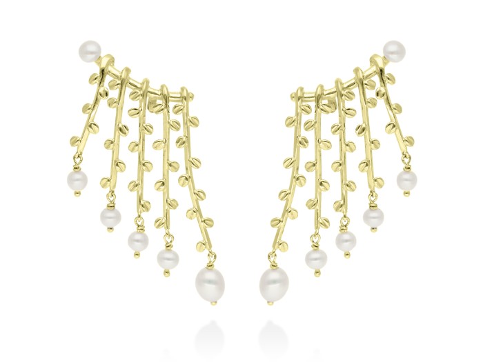 Pendientes de plata trepador largo con perlas