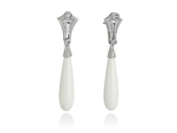 Pendientes de plata vintage con ágata blanca