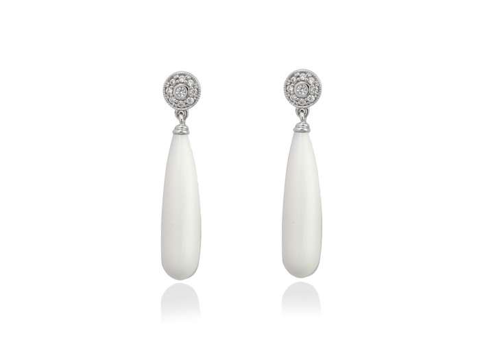Pendientes de plata vintage con ágata blanca