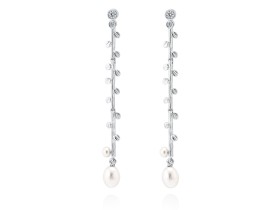 Pendientes de plata largo hiedra con perla