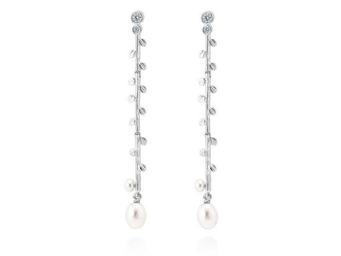 Pendientes de plata largo hiedra con perla