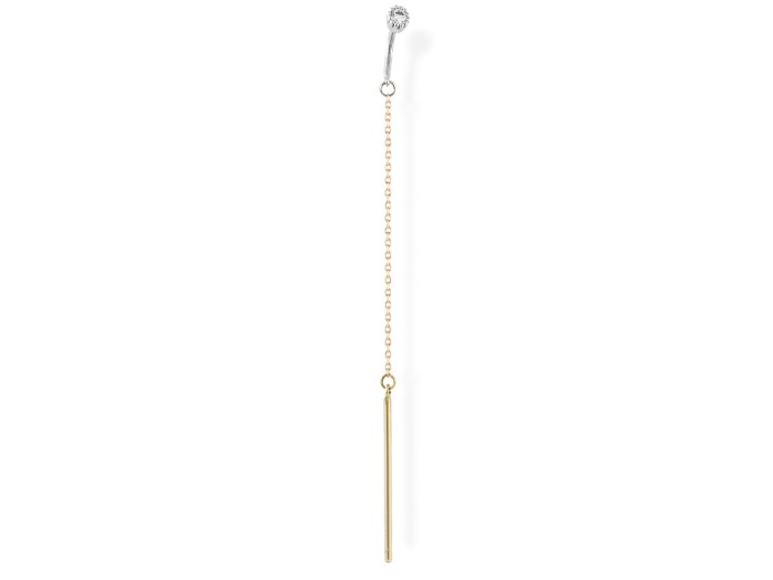 Piercing de Oro 18Kt largo con cadena y diamantes