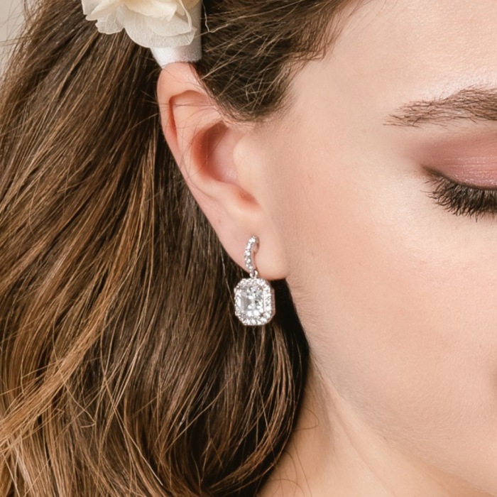 Pendientes de plata vintage con gema color