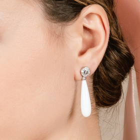 Pendientes de plata vintage con ágata blanca