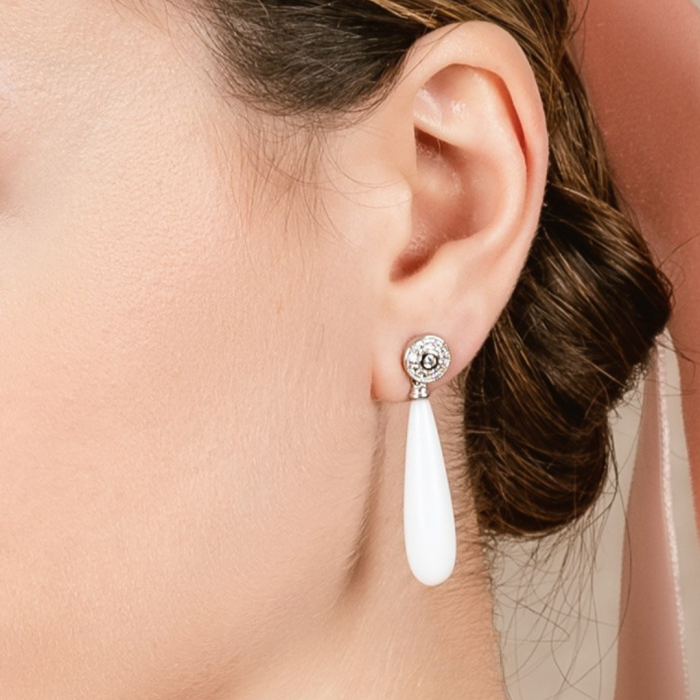 Pendientes de plata vintage con ágata blanca