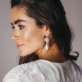 Pendientes de plata vintage con ágata blanca