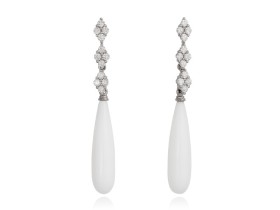 Pendientes de plata vintage largos con ágata blanca