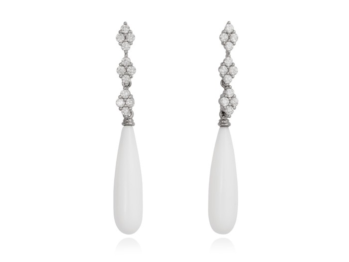 Pendientes de plata vintage largos con ágata blanca