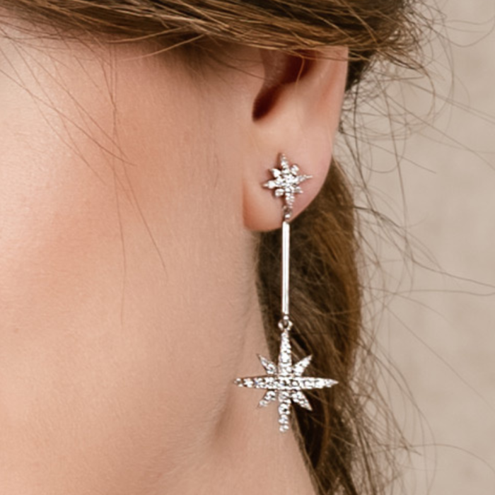 Pendientes de plata largos estrella vintage