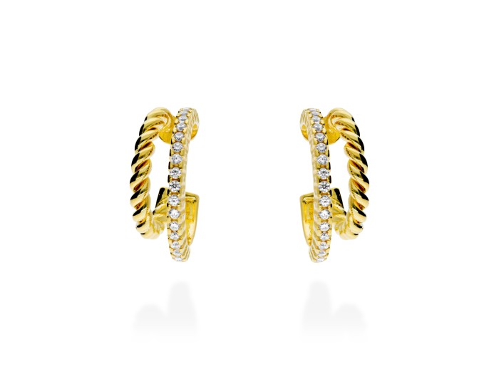 Pendientes de plata aro doble gallonado y circonitas