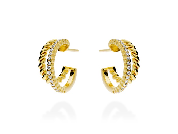 Pendientes de plata aro doble gallonado y circonitas