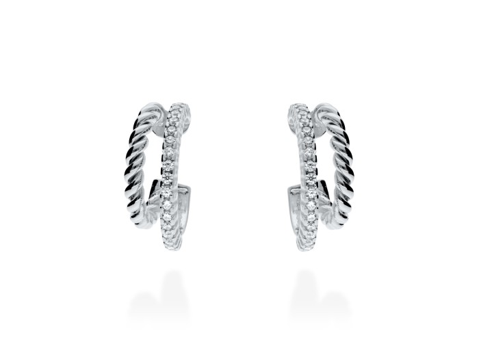 Pendientes de plata aro doble gallonado y circonitas